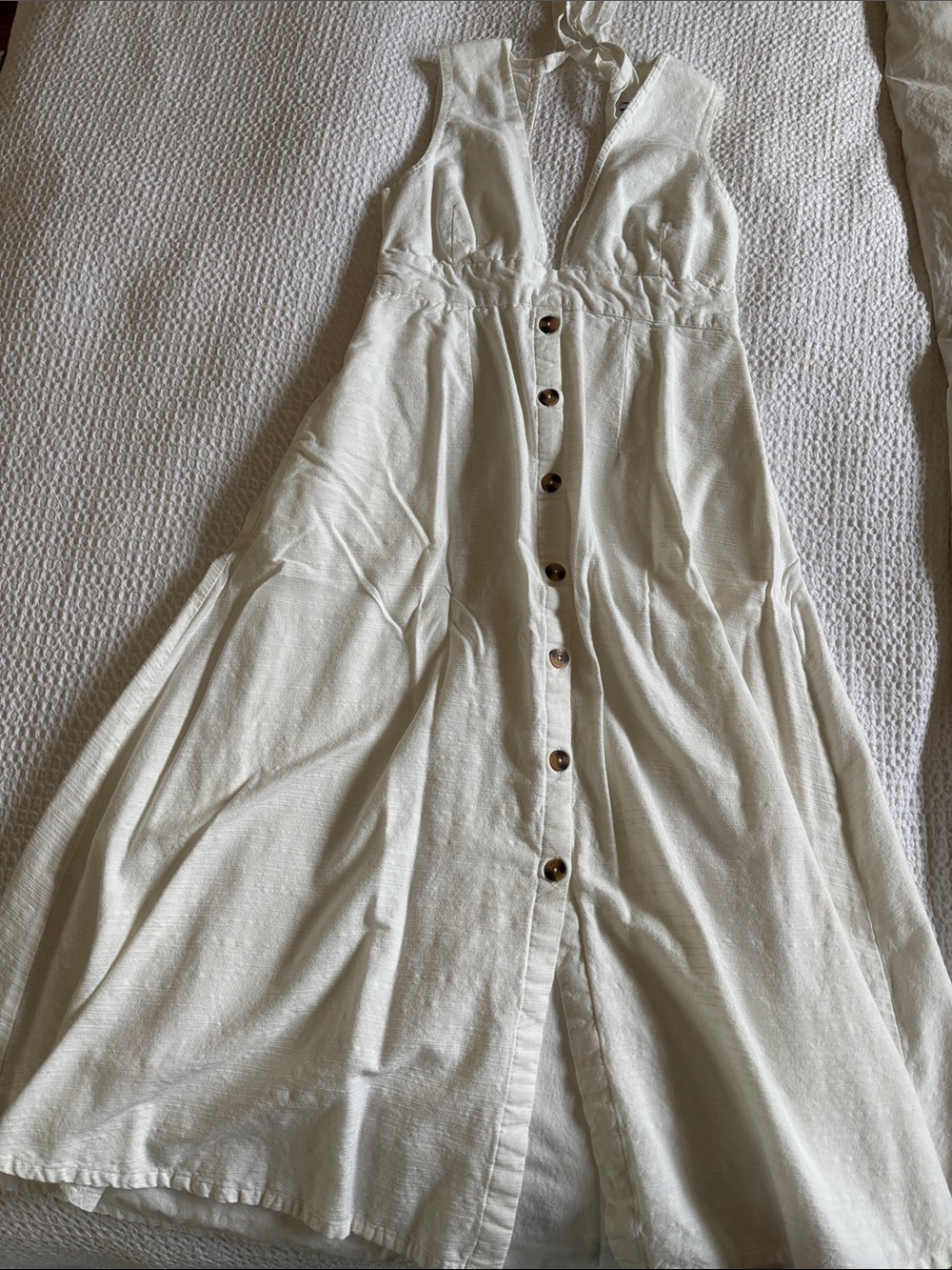 Urban Outfitters Cream Button-Front Midi Dress
